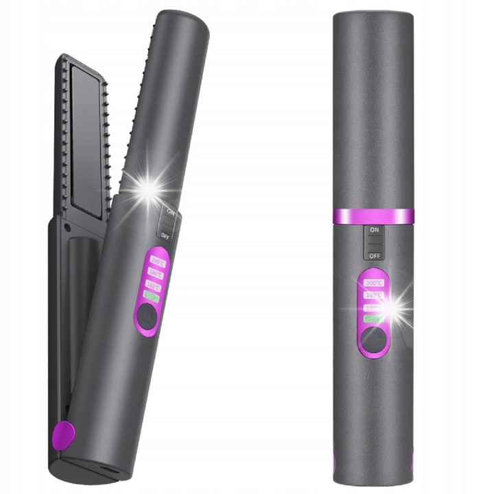 Vezeték nélküli hajegyenesítő powerbankkal, 2600 mAh, 3 hőmérséklet, 3D kerámia, többszínű