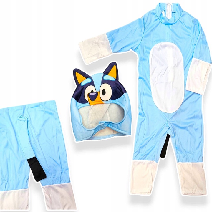 Costum Bluey pentru copii, set cu masca, dimensiune 120-130 cm, design albastru, material confortabil