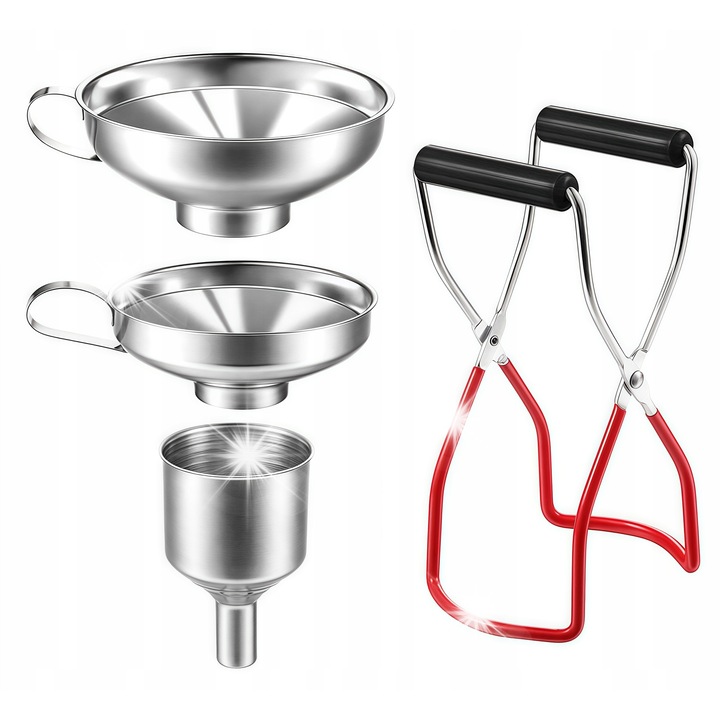 Set palnii din inox cu cleste pentru borcane, 3 dimensiuni