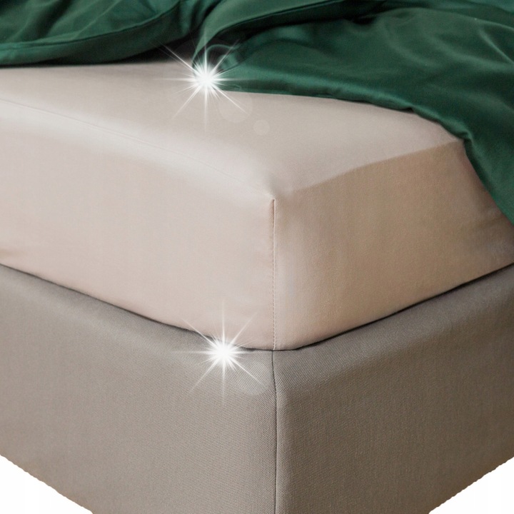Cearceaf de pat Satinette, 100% bumbac satinat, 160x200 cm, bej, cu elastic pe toata circumferinta