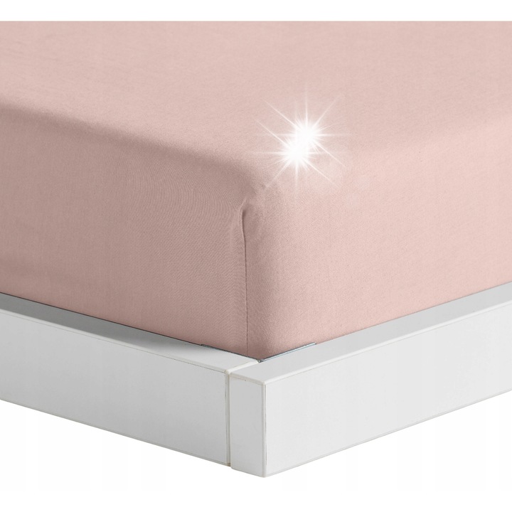 Cearceaf de pat Satinette, roz, 160x200 cm, 100% bumbac satinat, cu elastic pe toata circumferinta