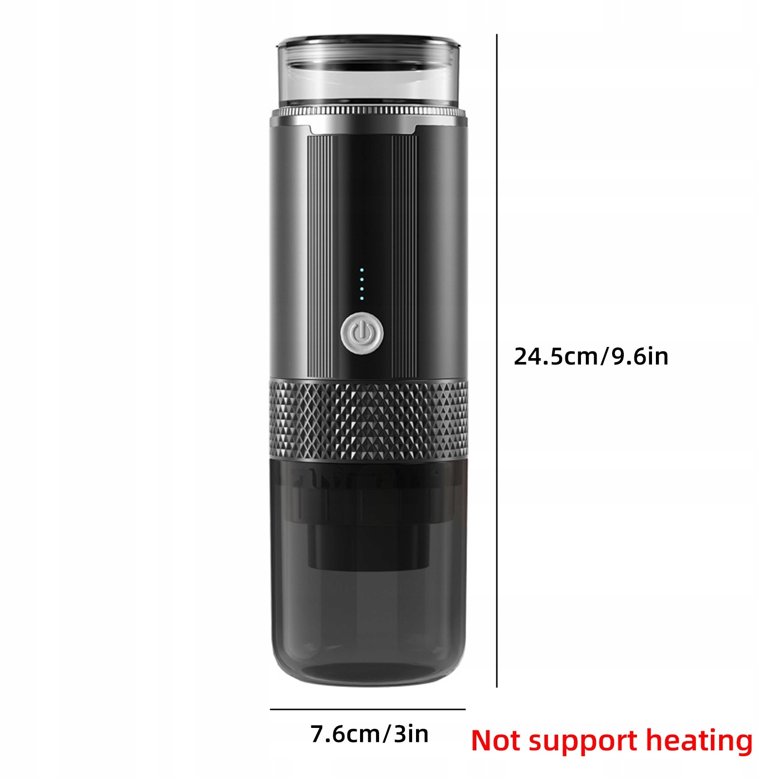 Cafetiere electrica portabila, model CM-1999, capacitate 1200mAh, neagra, dimensiuni 7,6x7,6x24,5cm, set complet.