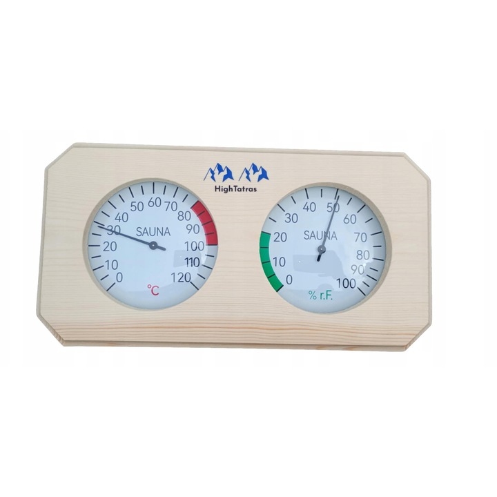 Термометър с хигрометър за сауна, High Tatras, аналогов, 22,5x14x3см, естествено дърво, устойчив на високи температури