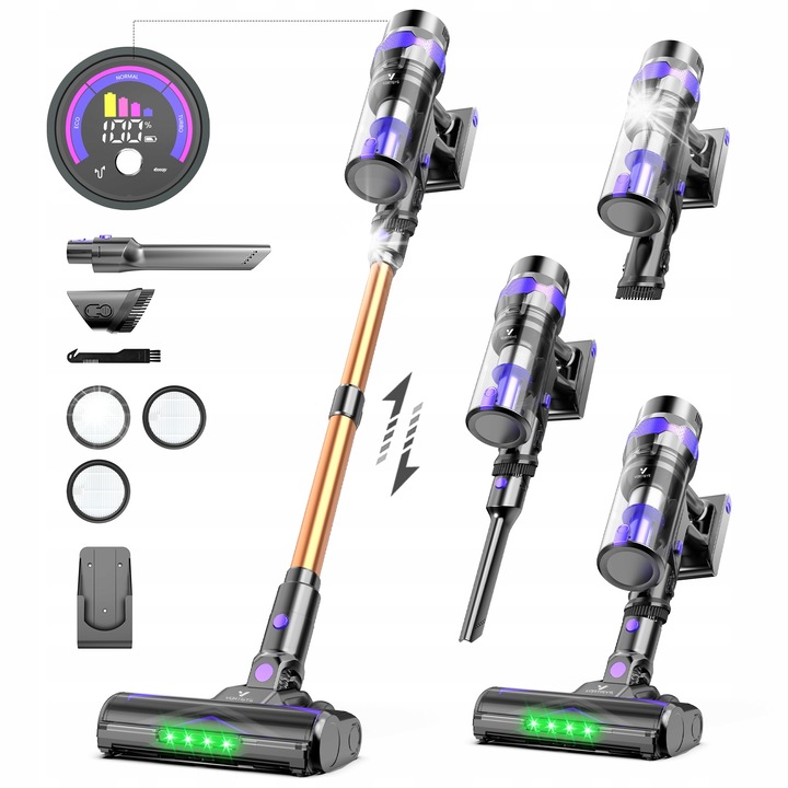 Aspirator vertical fara fir V2, 500W, 60000Pa, 60min, 3xHEPA, capacitate 1.3L, greutate 4.5kg
