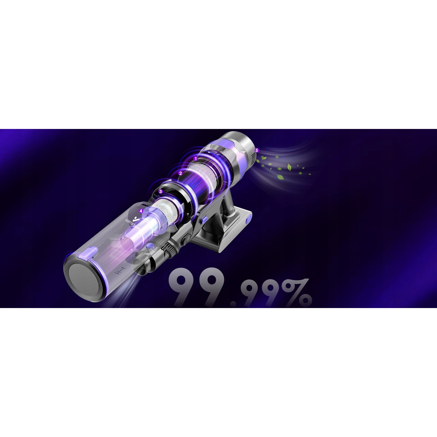 Aspirator vertical fara fir V2, 500W, 60000Pa, 60min, 3xHEPA, capacitate 1.3L, greutate 4.5kg