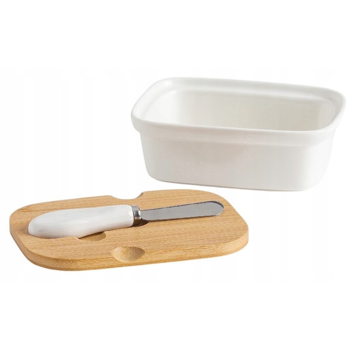 Untiera din ceramica home&you, alba, set cu cutit/capac, 6x16x11cm