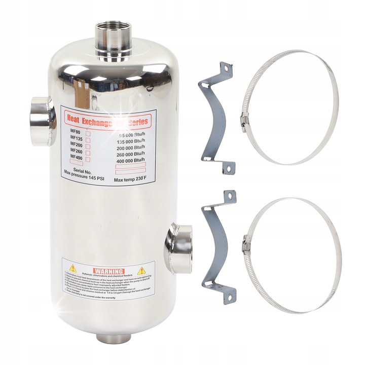 Schimbator de caldura pentru piscina MF135, 40kW, din otel inoxidabil, 34.2x15.7cm, set complet