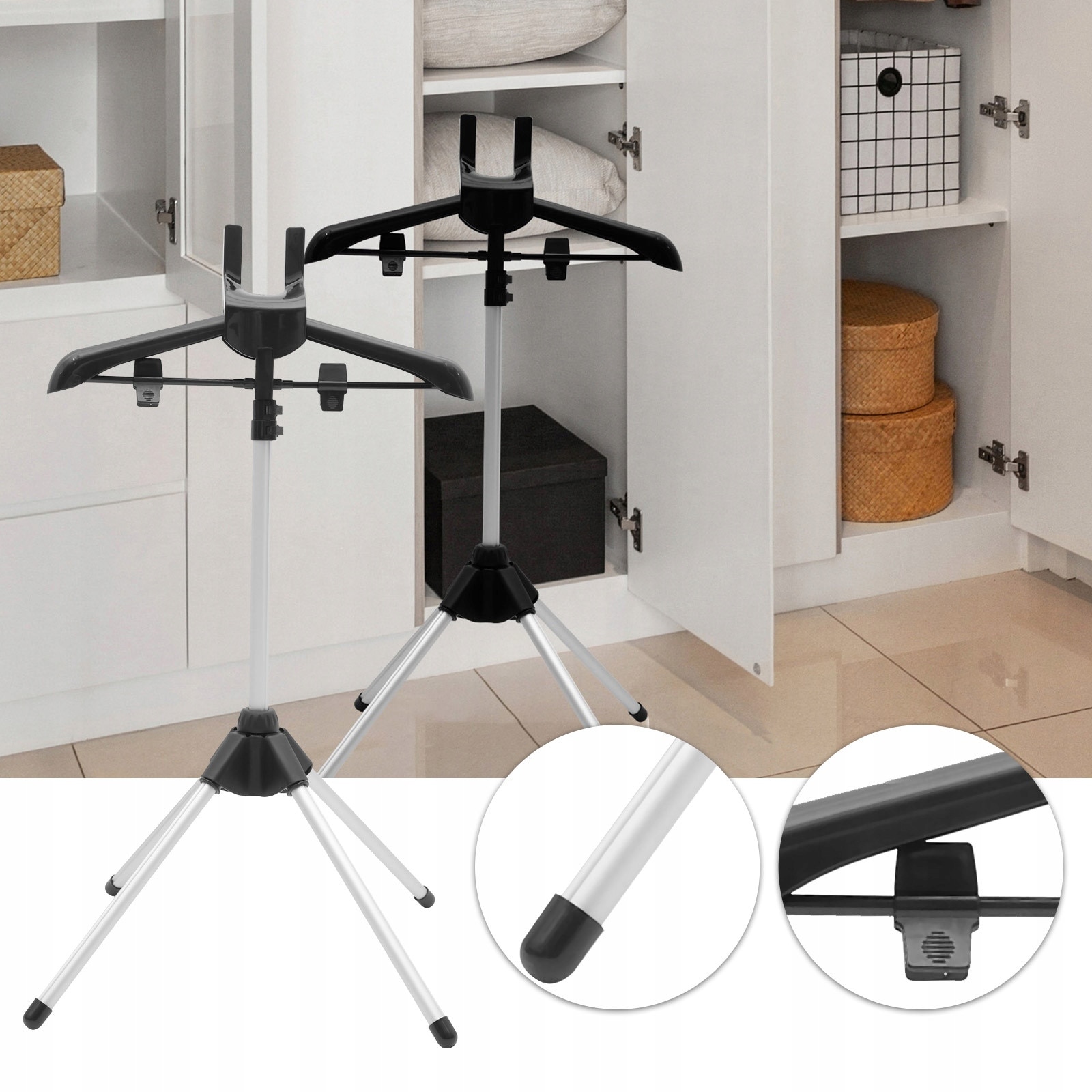 Stativ pentru haine cu abur, set cu manusa de calcat, pliabil, 160x43x43cm