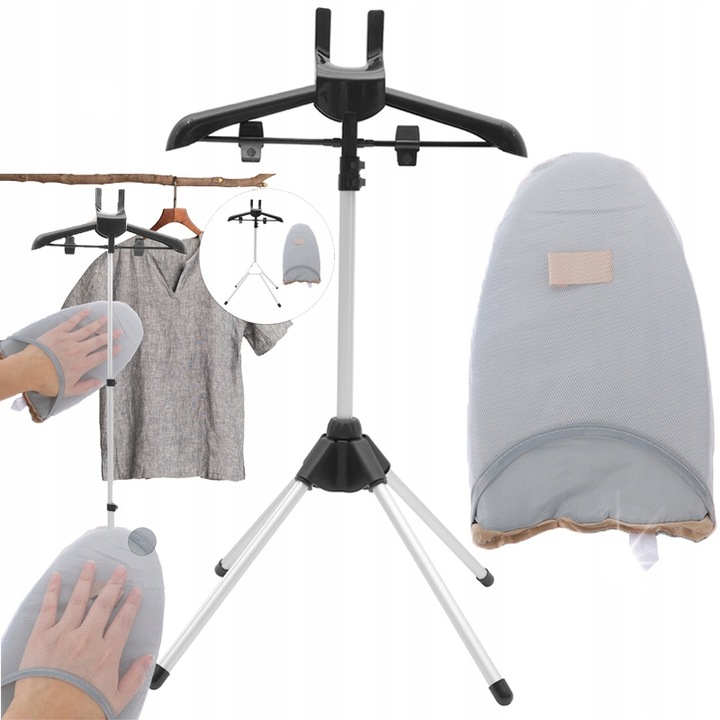 Stativ pentru haine cu abur, cu manusa de calcat, pliabil, 160x43x43cm, multicolor