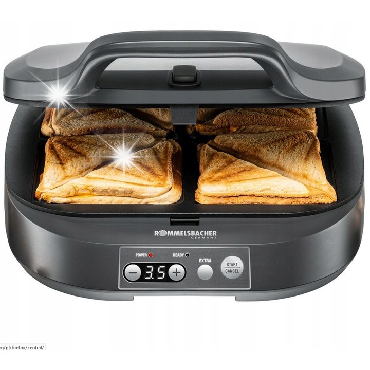 Opiekacz pentru sandvisuri Rommelsbacher ST 1800, 4 sandvisuri XL, 1800W, gri, 36,5x31,5x13cm