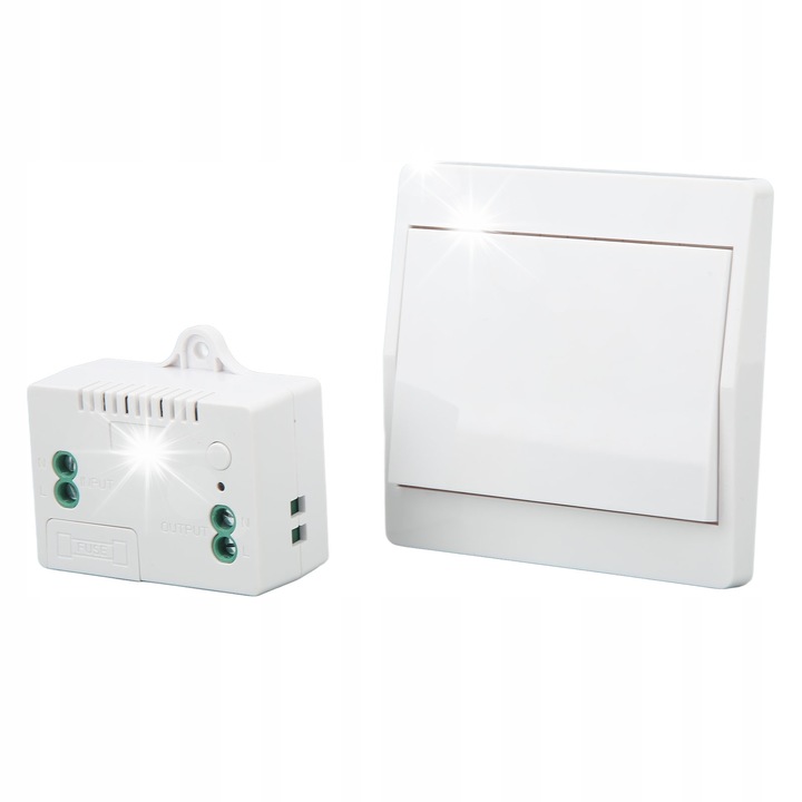 Vezeték nélküli, önellátó kapcsoló, 1 gombos, 200m hatótáv, készlet vevővel és 3 matricával