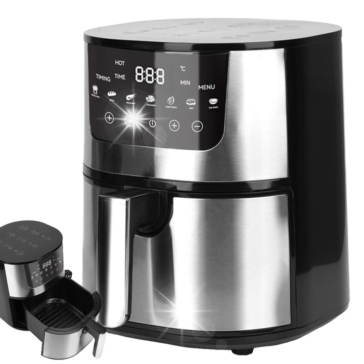 Bedee 7L, 2400W, ezüst/fekete, modern design olajsütő