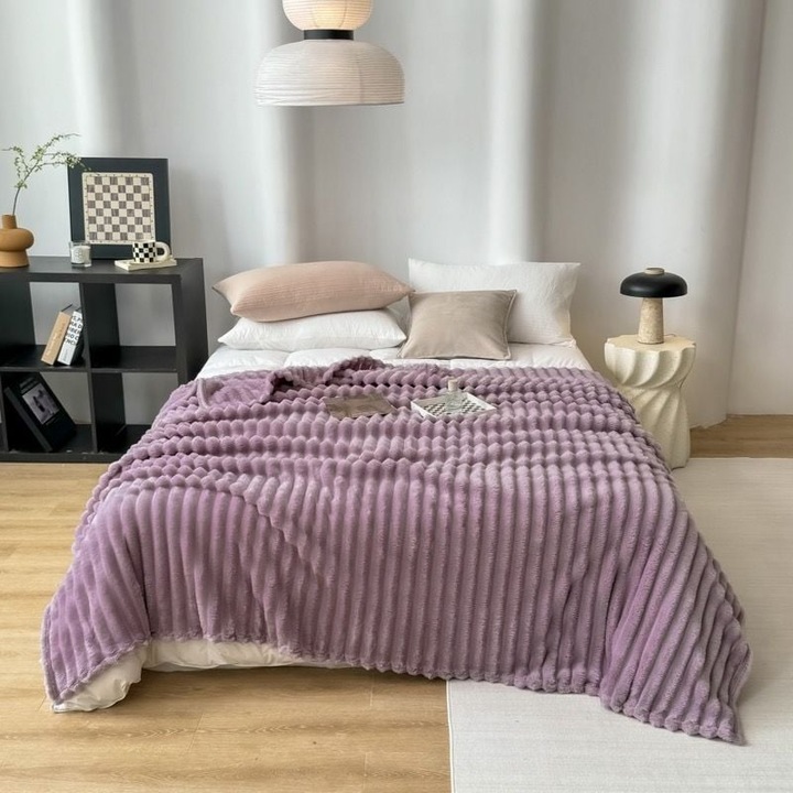 Pătură Cocolino, dungi în relief, mov, 200x230 cm