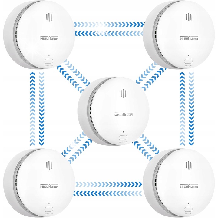 Sistem de alarma de fum WISUALARM, set de 5 senzori, 85dB, wireless, montaj simplu