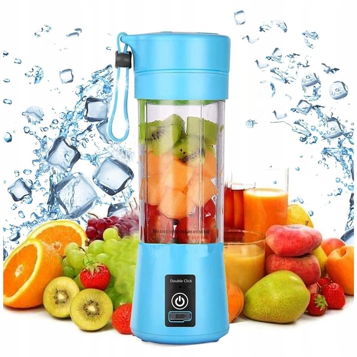 Преносим блендер, 380 мл, 6 остриета, безжичен, за смутита, многоцветен