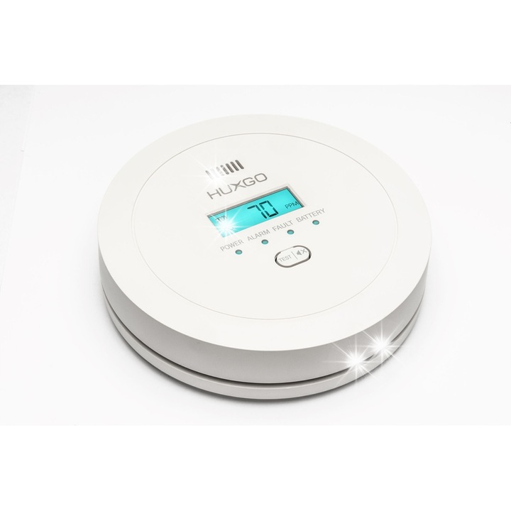 Detector de monoxid de carbon HUXGO HXAC01, alarma sonora 85 dB, display LCD, 115x28mm, set cu 2 baterii AA