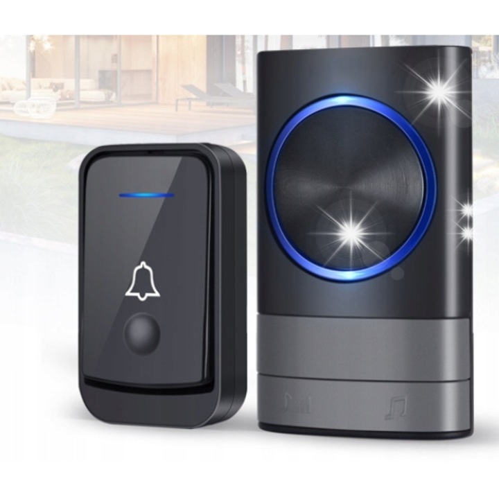 Sonerie electrica, wireless, Spreest, 52 melodii, impermeabila, negru