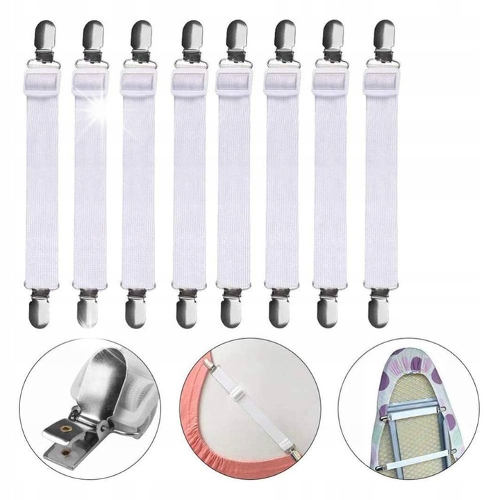 8 db klipsz szett ágynemű rögzítéséhez, fehér, 20-60cm