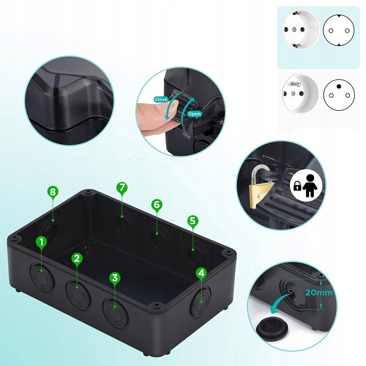 Priza dubla externa, cu intrerupator, IP66 impermeabila, negru