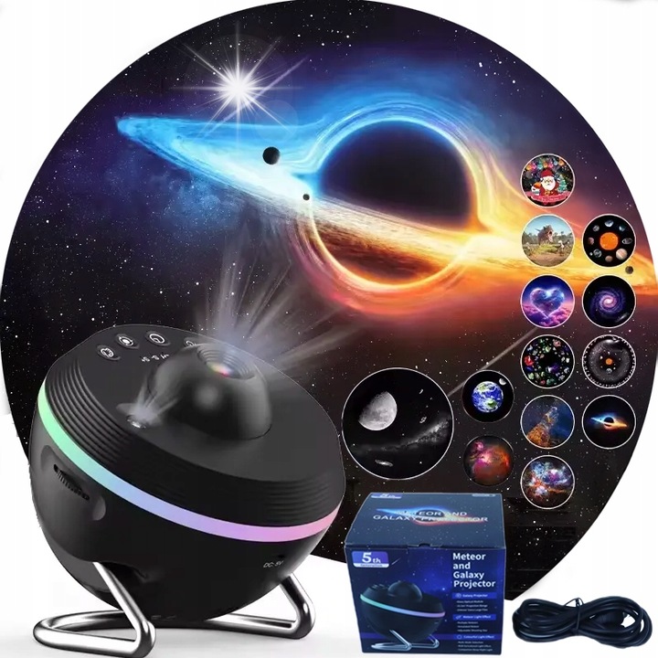 Proiector planetarium 4K, lampa de veghe cu 13 discuri interschimbabile, efect meteoriti, negru, 100x100x100mm