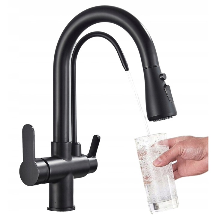 Кухненски смесител, матово черен, 34.5 см