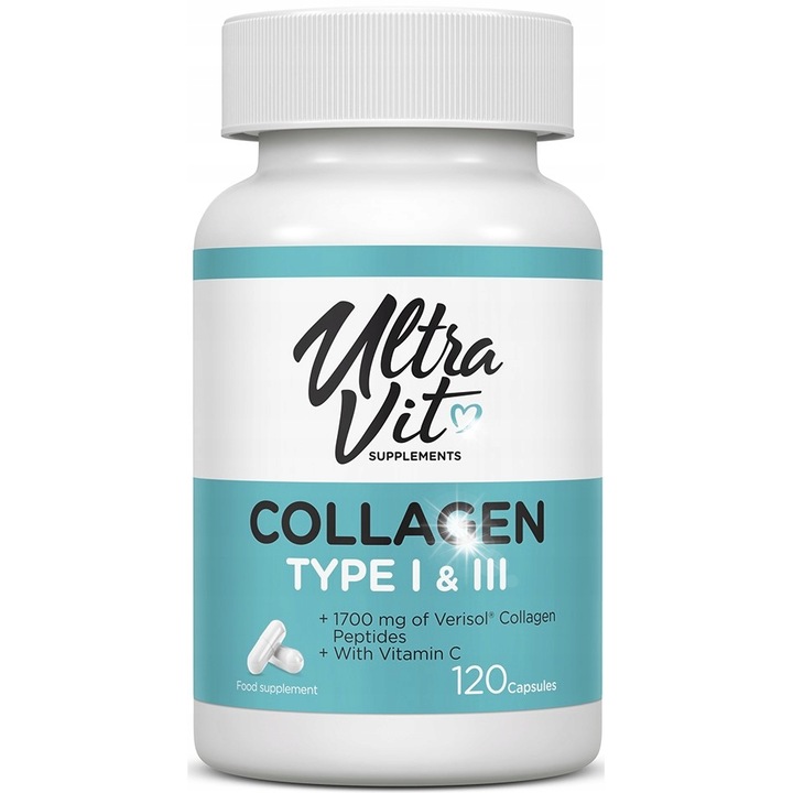 Supliment alimentar, UltraVit, Colagen I&III, 1700 mg, pentru par, piele si unghii, 120 capsule