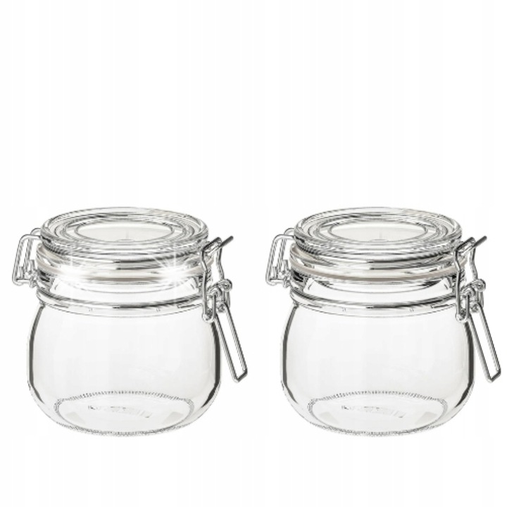 Set de borcane din sticla cu capac, 500 ml, 2 bucati, transparent