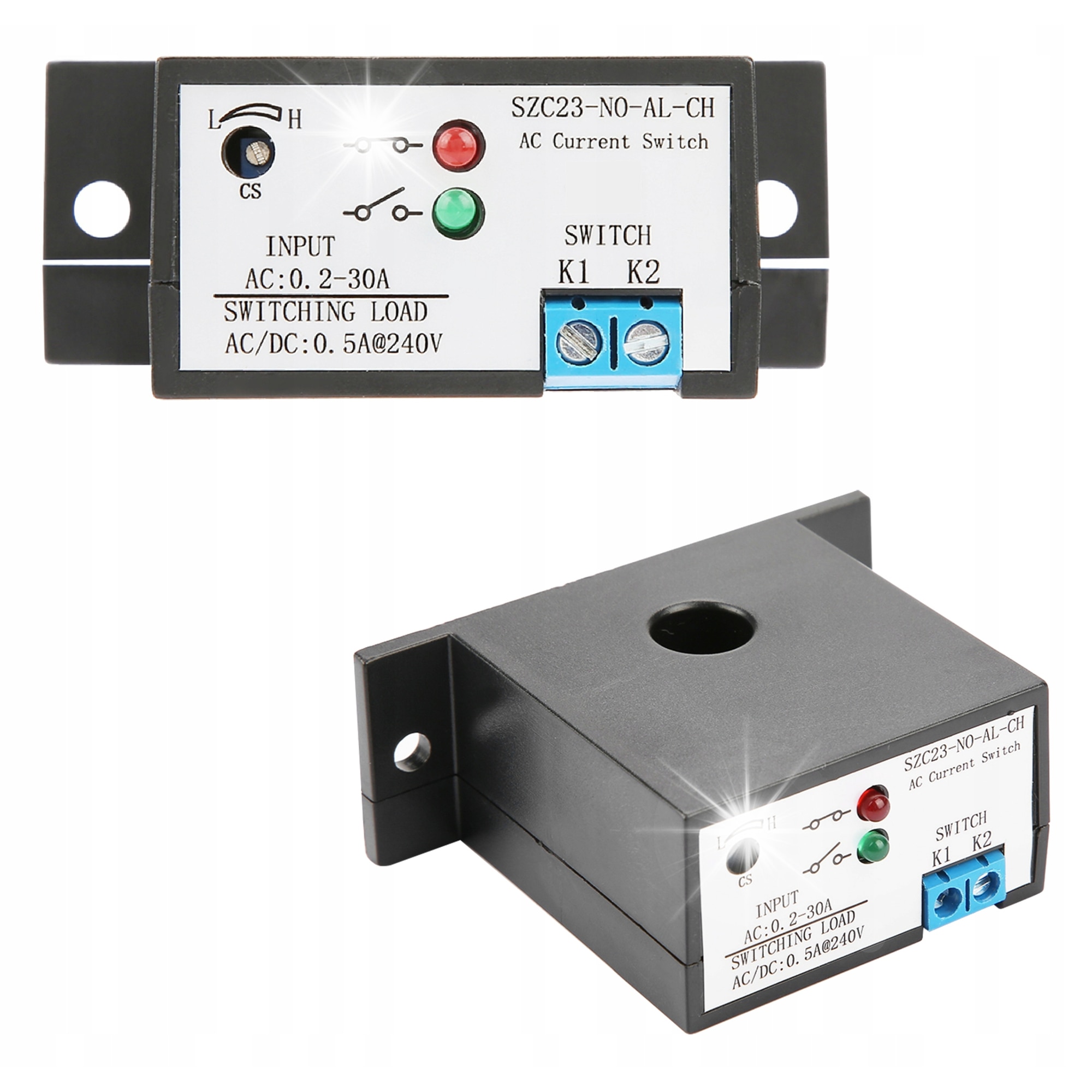ニャース sat Releu cu senzor de curent AC, model SZC23-NO-AL-CH, 0,2-30A
