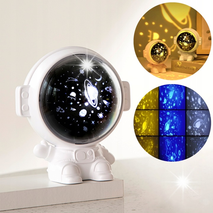 Lampa de veghe copii MKS, proiectie astronauti, culori multiple, muzica, incarcare USB