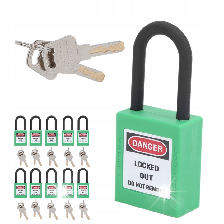 Комплект 10 катинара за безопасност 38 мм, зелен, за индустрия