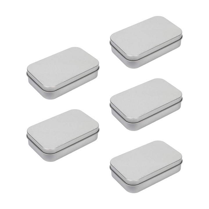 Set 5 cutii metalice goale, argintiu, 9,5x6x2,3cm