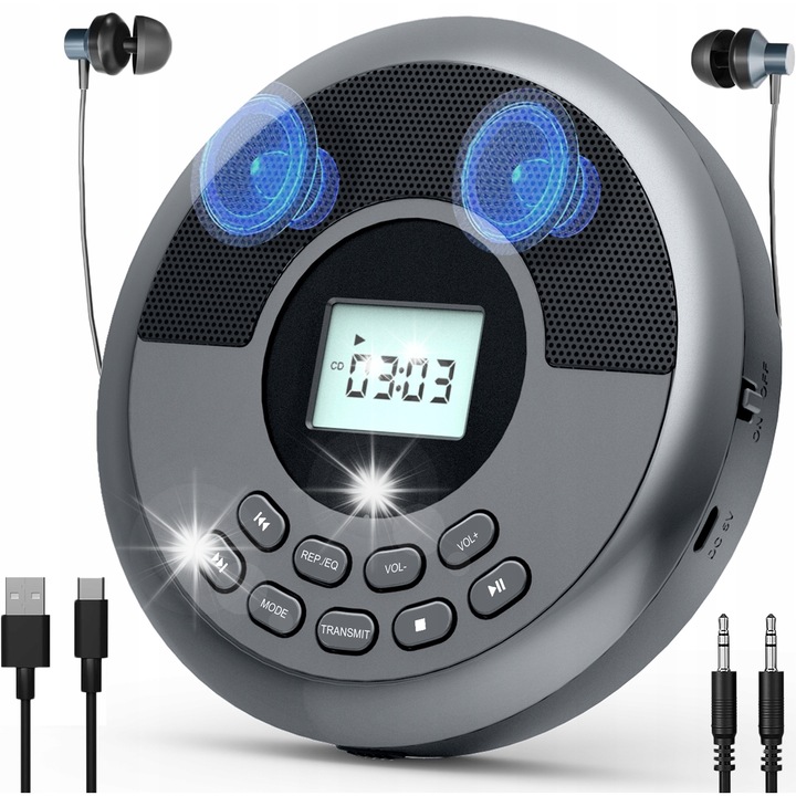CD player portabil, Zosudull, Bluetooth, cu casti, 5-8 ore autonomie