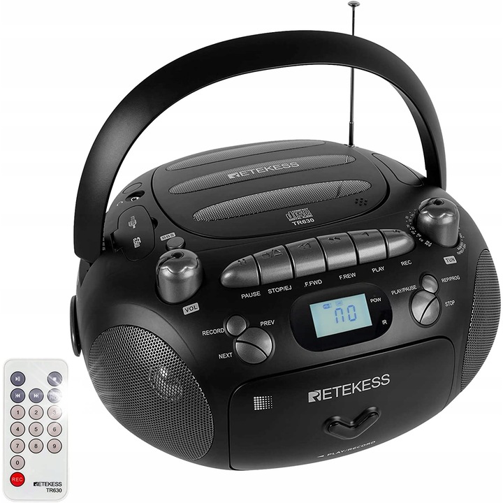 Преносимо радио CD Retekess TR630, AM/FM, USB/TF, функция за запис, 262x243x151mm