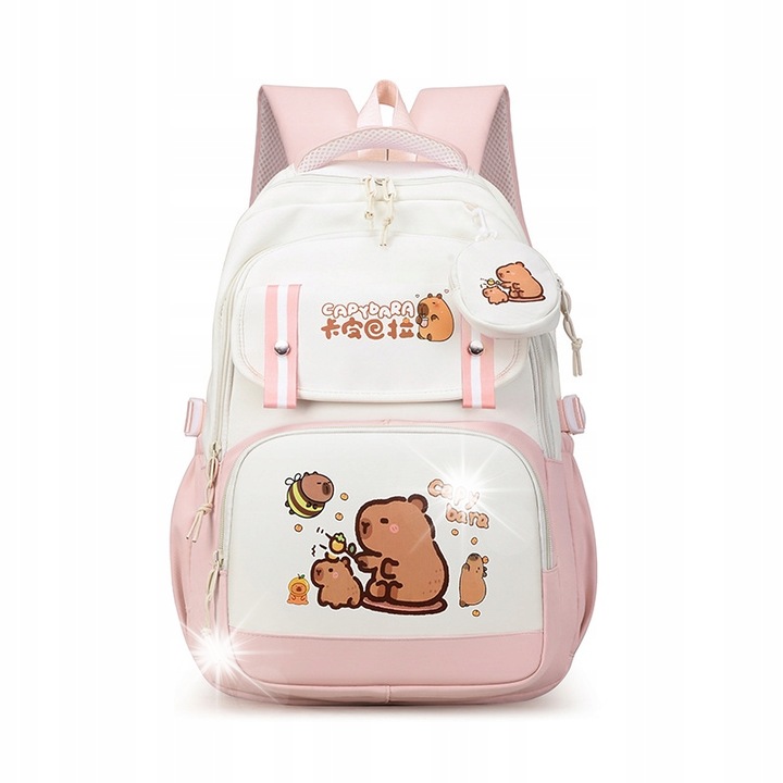 Ghiozdan scolar, bej/roz, 30x25x10cm, compartiment principal incapator, organizator frontal