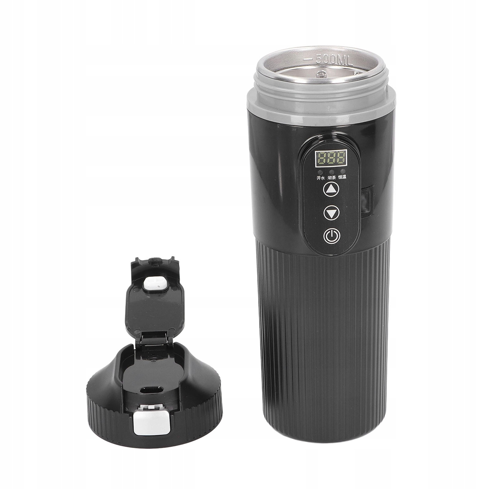 Cafetieră electrică auto 500 ml, 12V/24V, inox, cu bază antiderapantă și sită pentru ceai