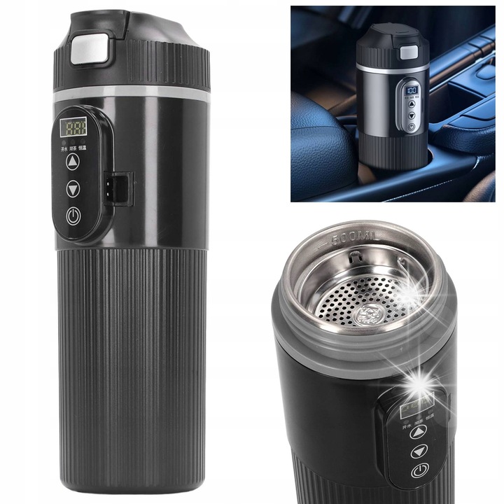 Cana electrica pentru masina, 500 ml, design vertical, inox, 12V/24V