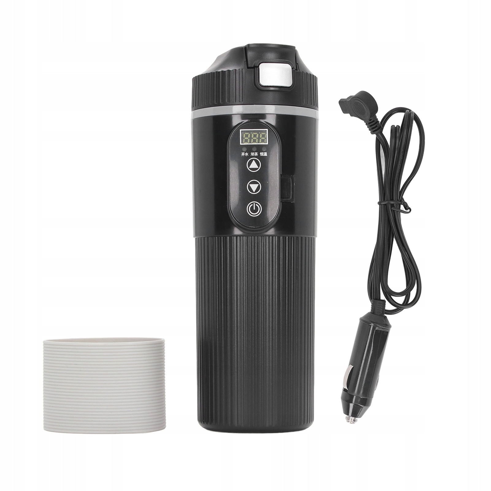 Cafetieră electrică auto 500 ml, 12V/24V, inox, cu bază antiderapantă și sită pentru ceai