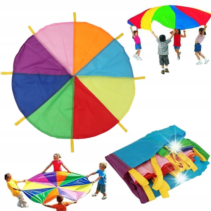 Játszó ejtőernyő, többszínű, 2m, 8 fogantyúval