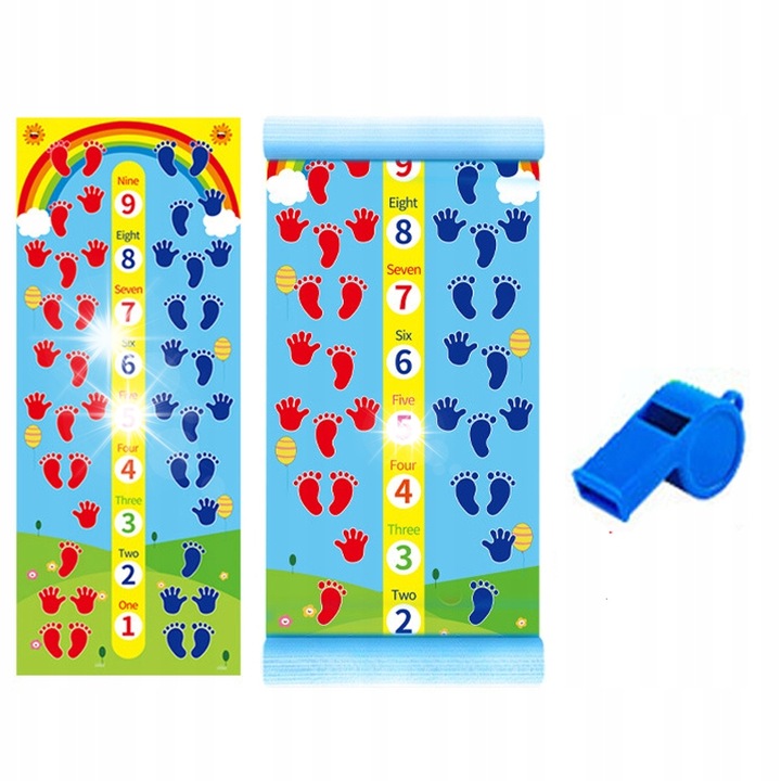 Covor de joaca pentru copii, 120x300cm, culori vibrante, design cu maini si picioare