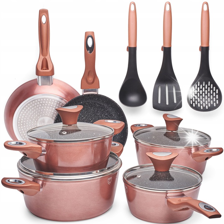 15 darabos edény- és serpenyőkészlet, tapadásmentes, minden típusú főzőlaphoz