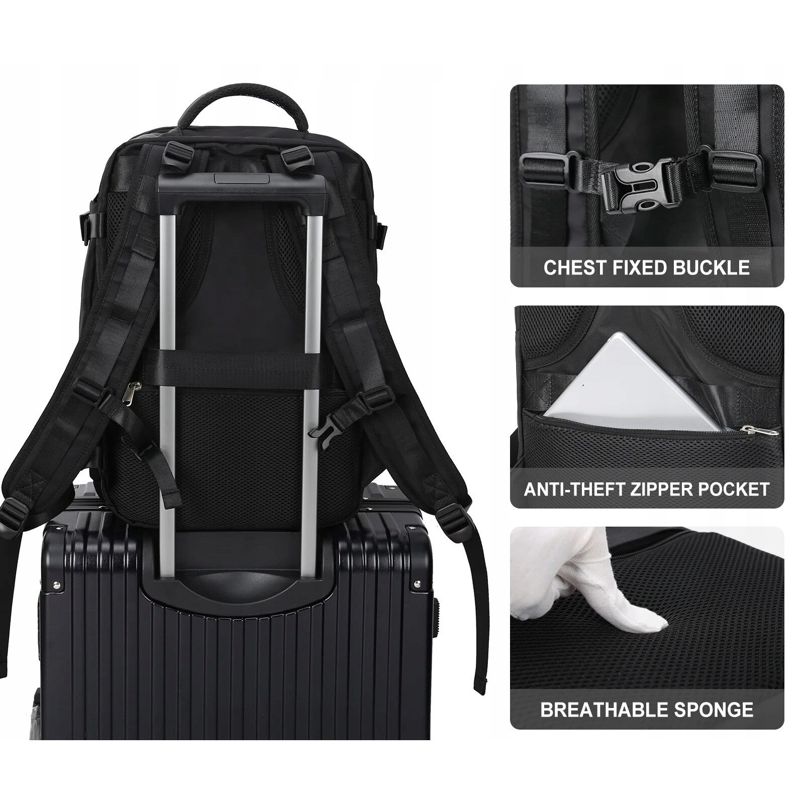 Rucsac calatorie, negru, 42x31x17cm, compartiment pentru laptop 17 inch, impermeabil