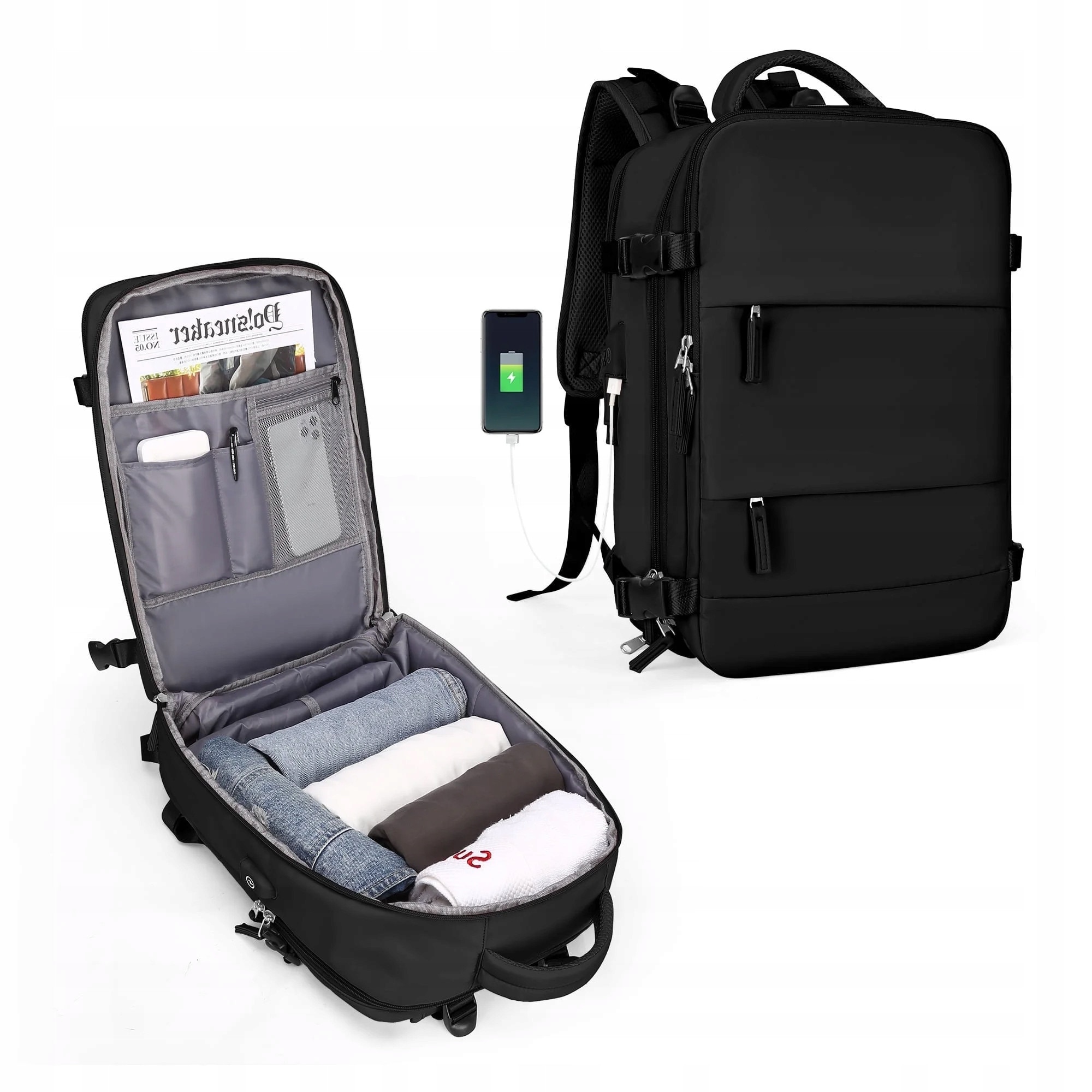 Rucsac calatorie, negru, 42x31x17cm, compartiment pentru laptop 17 inch, impermeabil