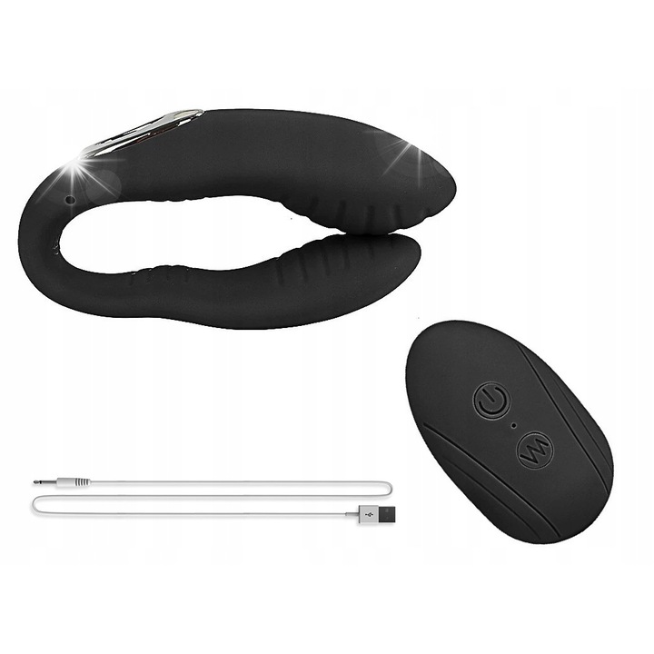 Vibrator pentru cupluri, Night Fantasy, cu telecomanda, 7 moduri de vibratie, silicon medical, 17x3cm, negru