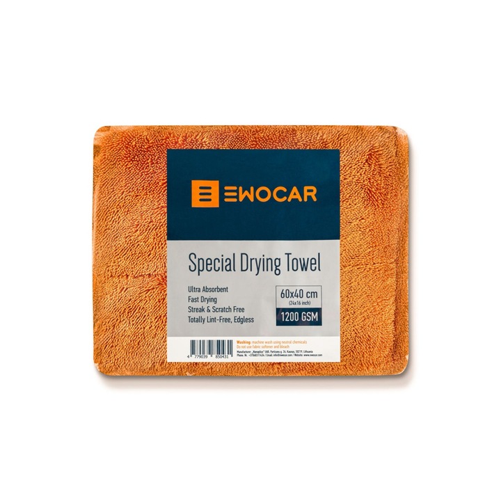 Prosop uscare ultra absorbant din microfibra portocaliu 60x40cm, 1200GSM