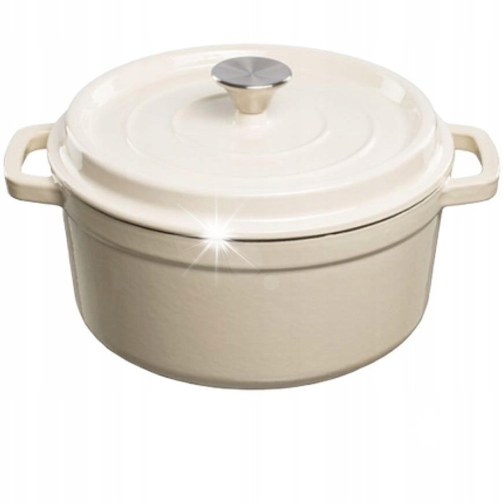 Емайлирана чугунена тенджера, Grand Feu, 4,7л, бяла, 26x17см