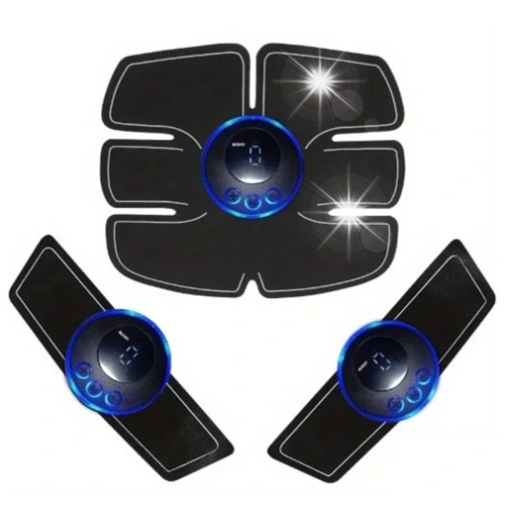 Aparat de masaj EMS pentru abdomen, spate, fese, picioare, 3x, negru