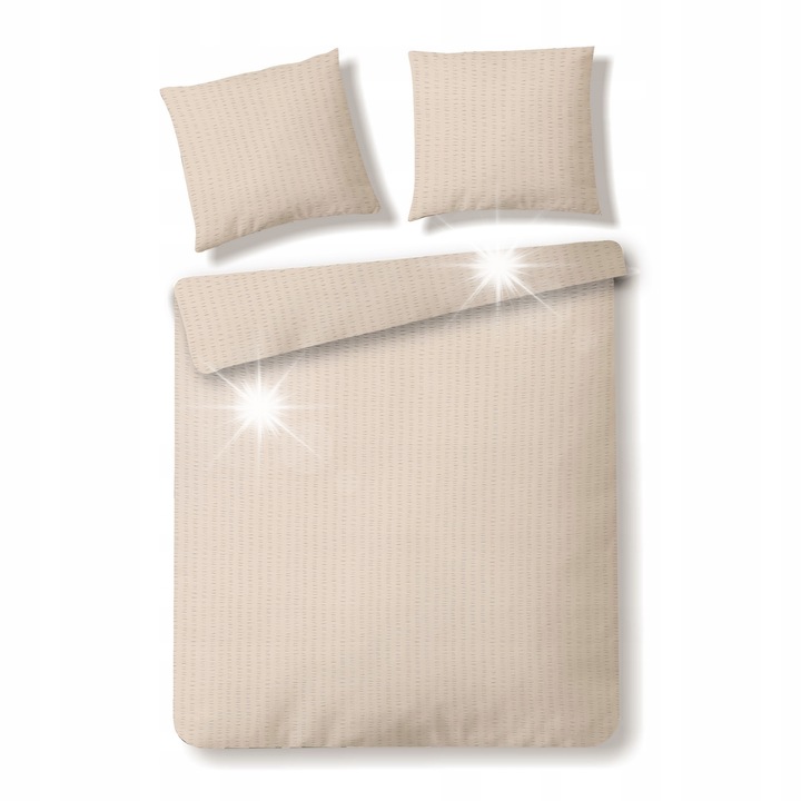 Lenjerie de pat Corica, 160x200 cm, 100% bumbac, crem, set complet cu 2 fete de perna 70x80 cm