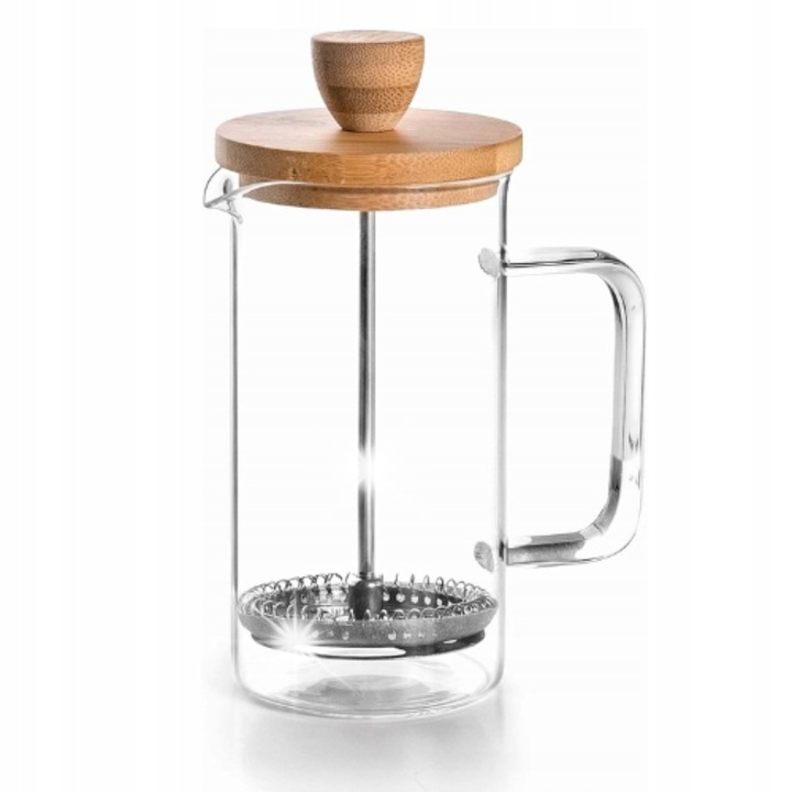 Ceainic cu piston Winder Home, 350 ml, sticla borosilicata, capac bambus, pentru cafea si ceai