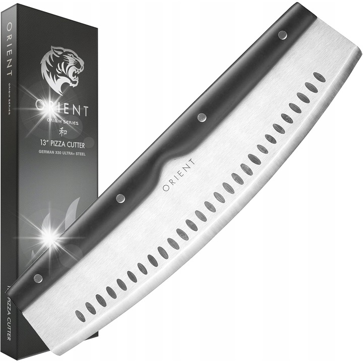 Cutit de pizza 34 cm, Orient, inox 3CR13, maner Ergo Grip, negru, set cu husa de protectie