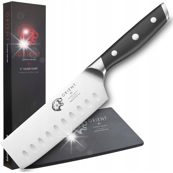 Cutit Nakiri Orient, Carbon, otel X50 Ultra+, negru, ergonomic